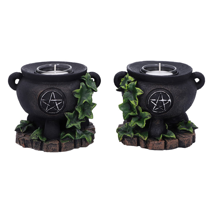 Set of Two Ivy Cauldron Witches Candle Holders 11cm Holder