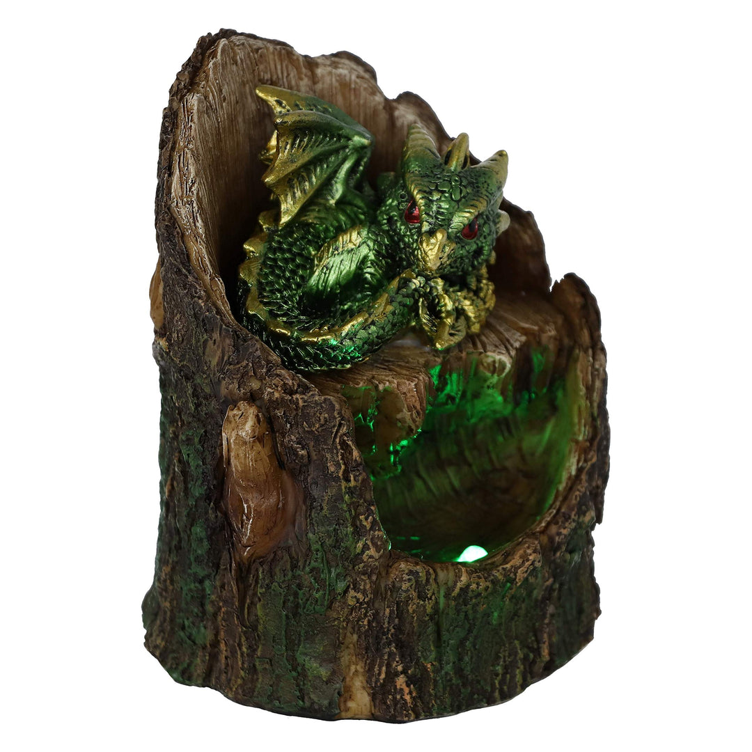 Arboreal Hatchling Green Dragon in Tree Trunk Light Up Figurine 10.8cm