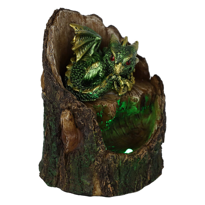 Arboreal Hatchling Green Dragon in Tree Trunk Light Up Figurine 10.8cm