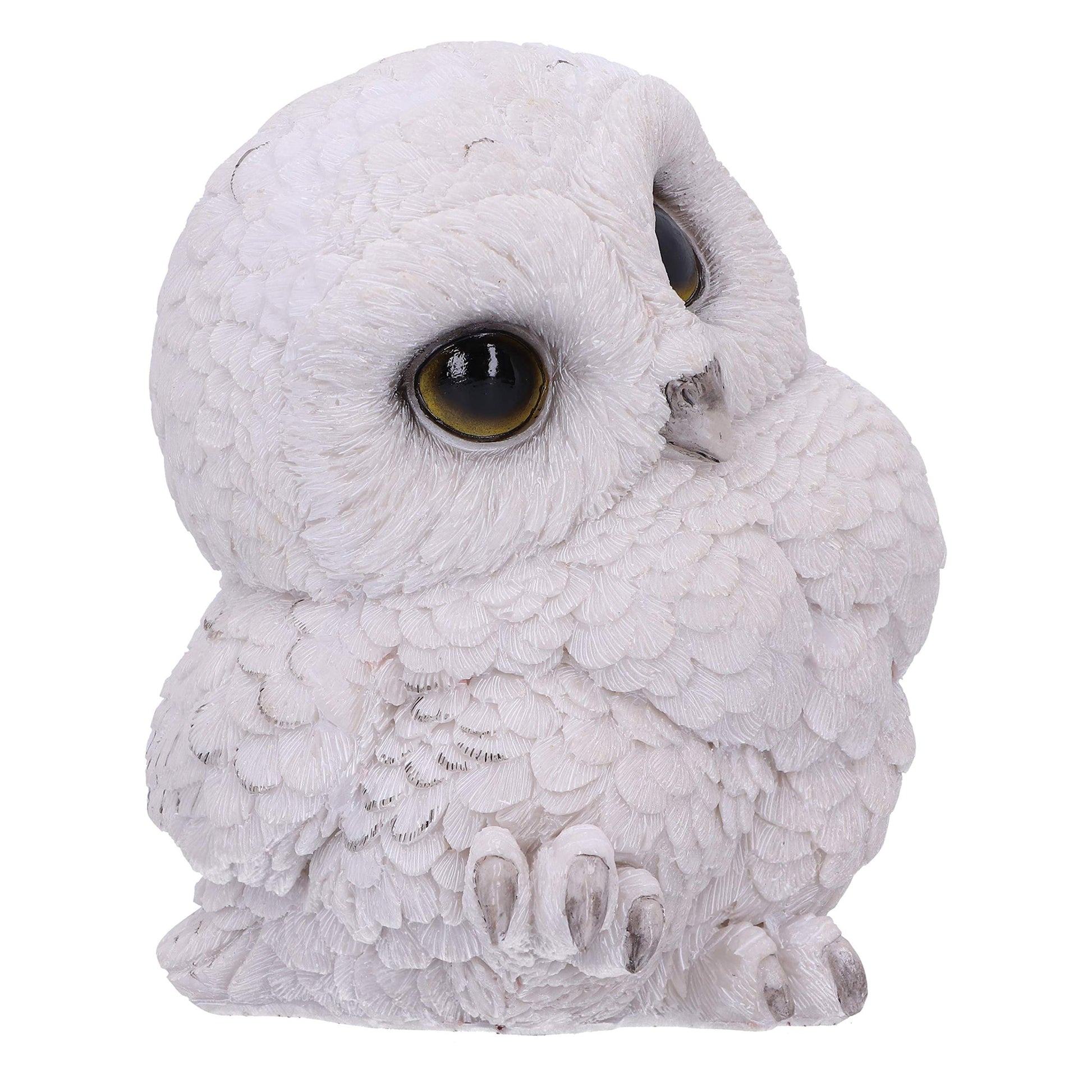 Feathers Cute Round Snowy Owl Figurine 12.5cm White Resin Statue 3