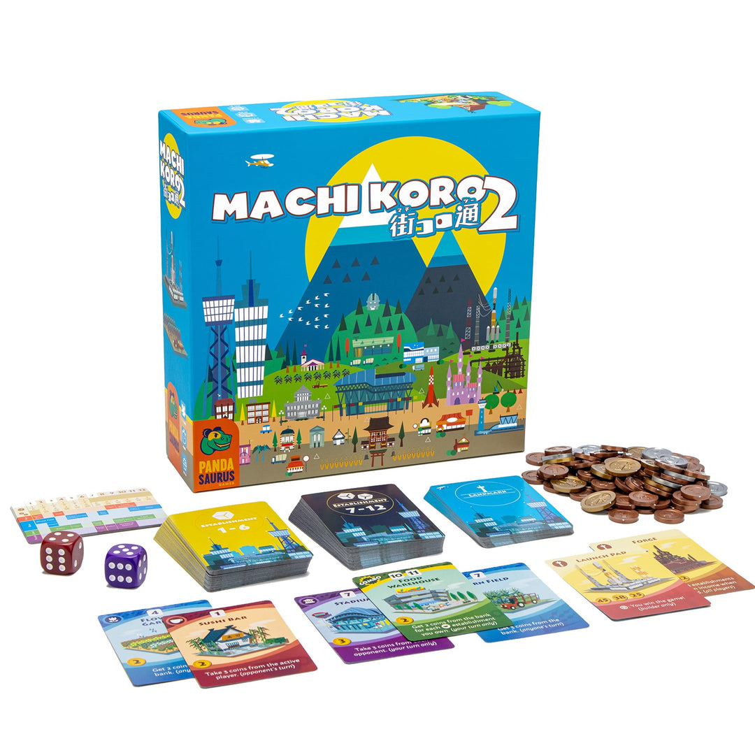 Pandasaurus Games Machi Koro 2 Board Game | City Building Strategy Board Game | Fast-Paced Dice Rolling Game for Adults and Kids | Ages 10+ | 2-5 Players | Average Playtime 45 Minutes | Made