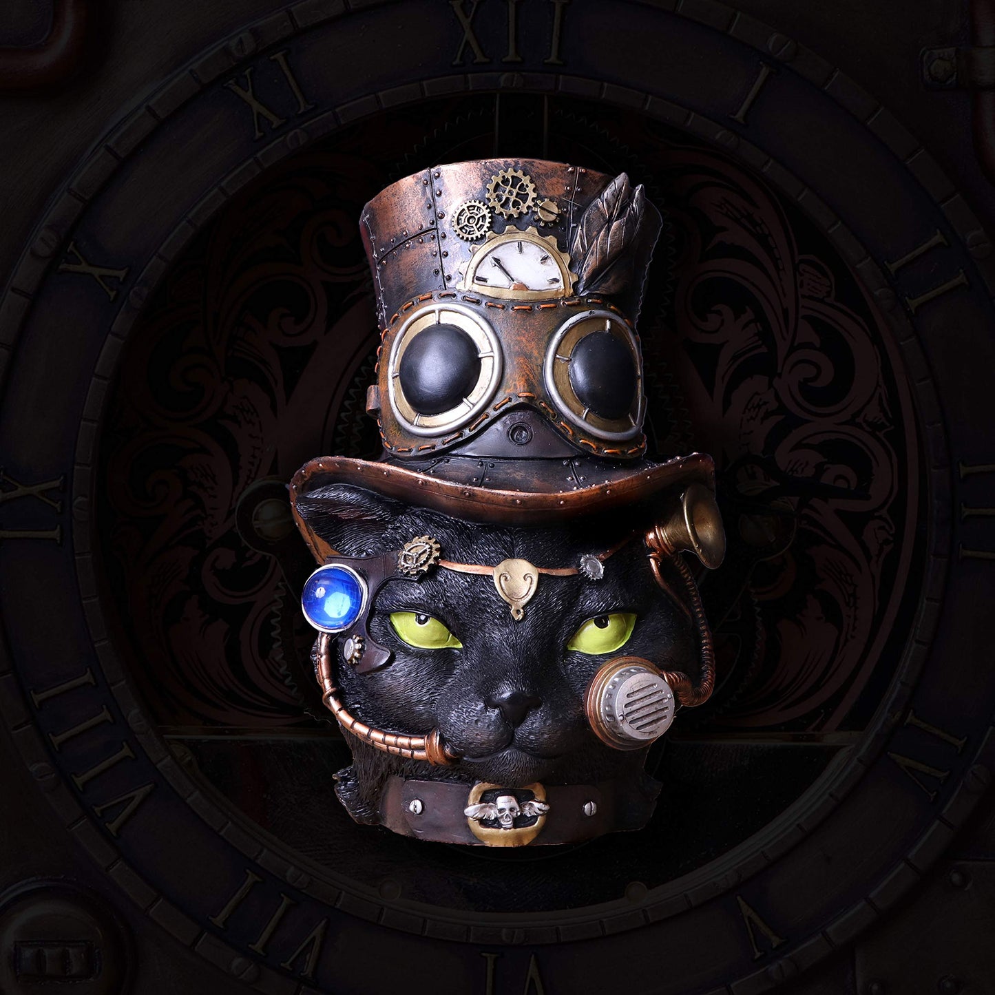 Felius Mogg Steampunk Black Cat Head Figurine 28.8cm 8