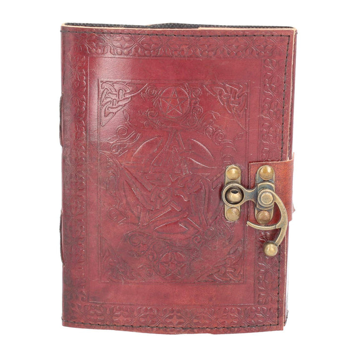Lockable Pentagram Red Leather Journal 15 x 21cm w/lock