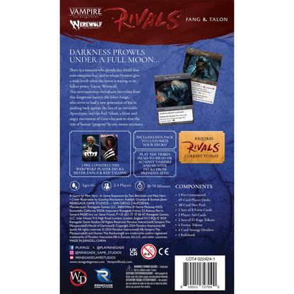 Vampire The Masquerade Rivals Expandable Card Game Werewolf Fang and Talon Board Game by Renegade Studio 2