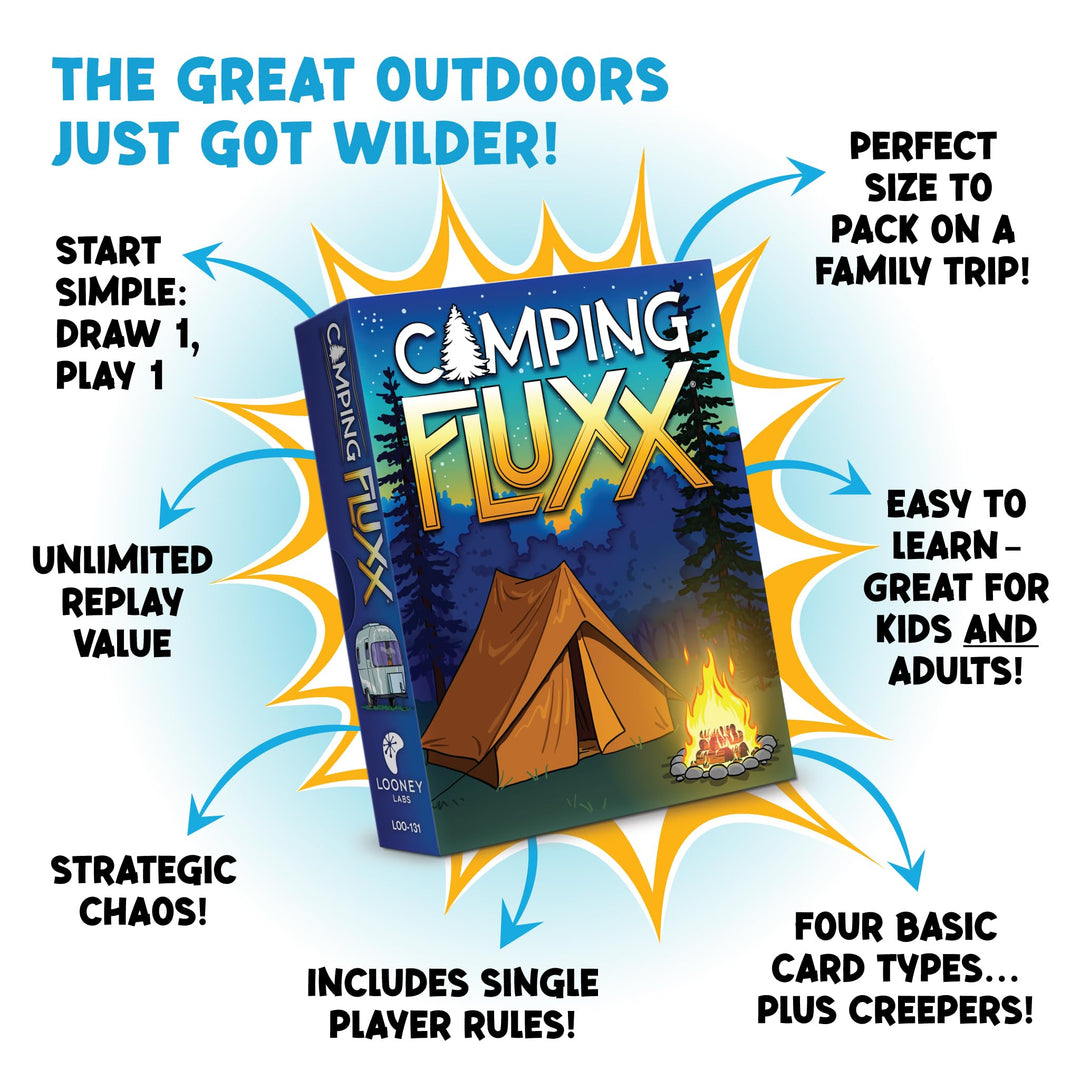 Camping Fluxx Card Game by Looney Labs - Summer Fun, Outdoor Adventure, Perfect for Family Camping Trips and Campfire Nights