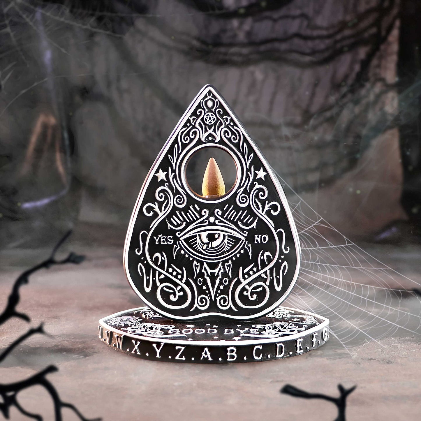 Black and White Spirit Board Planchette Backflow Incense Burner 15cm 7