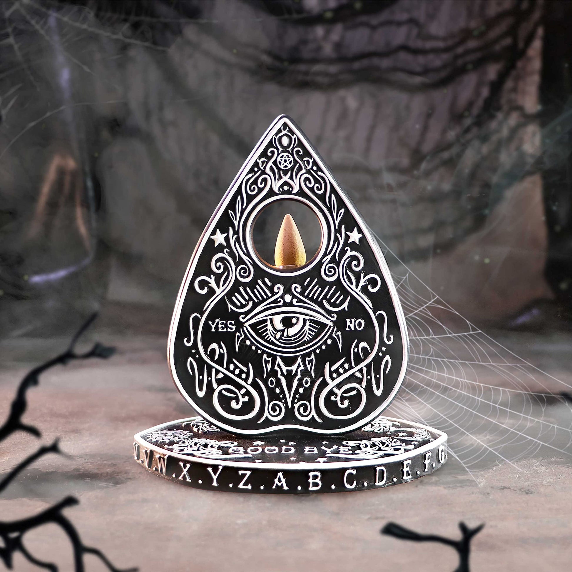 Black and White Spirit Board Planchette Backflow Incense Burner 15cm 7