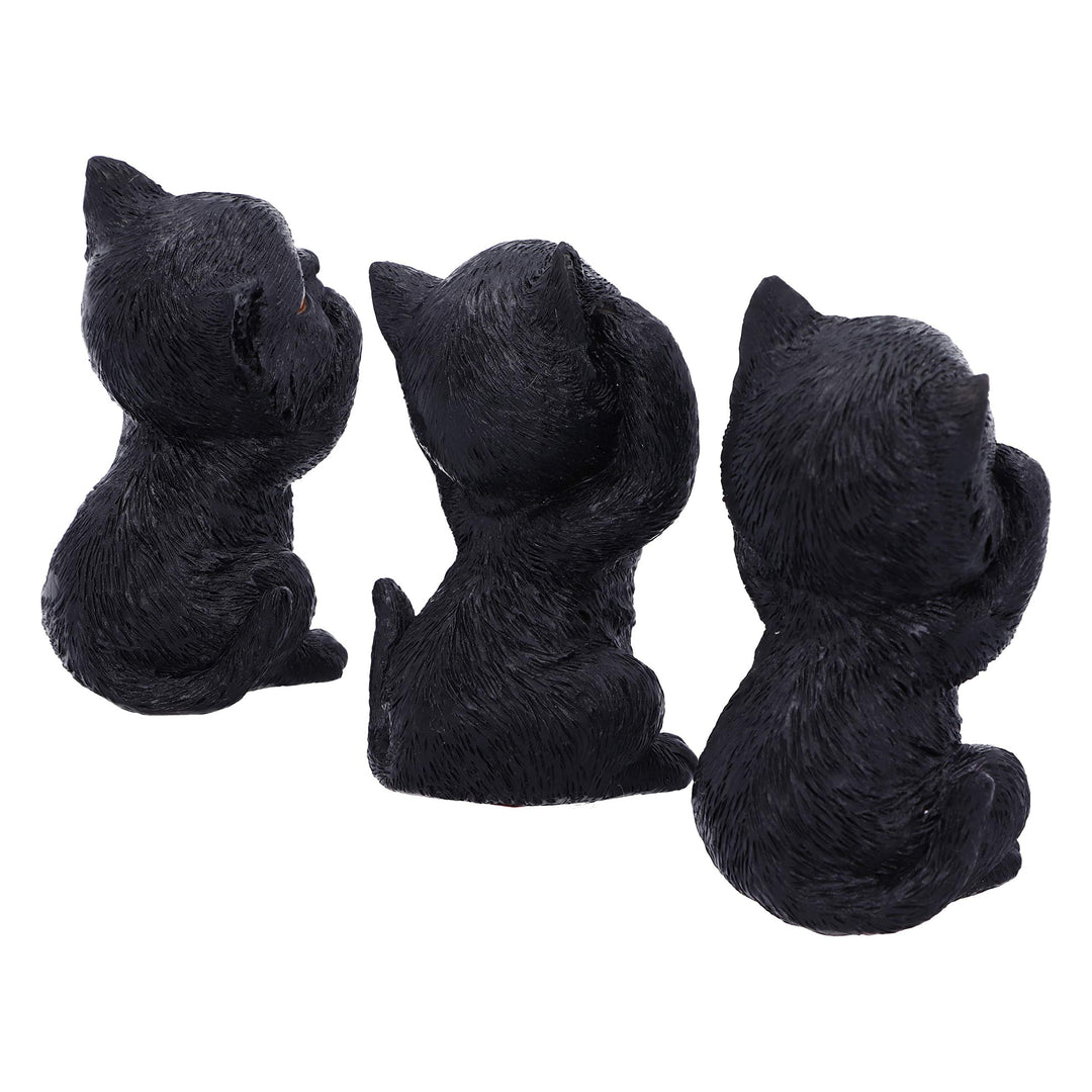 Three Wise Kitties See No Hear Speak Evil Familiar Black Cats Figurine 8.8cm