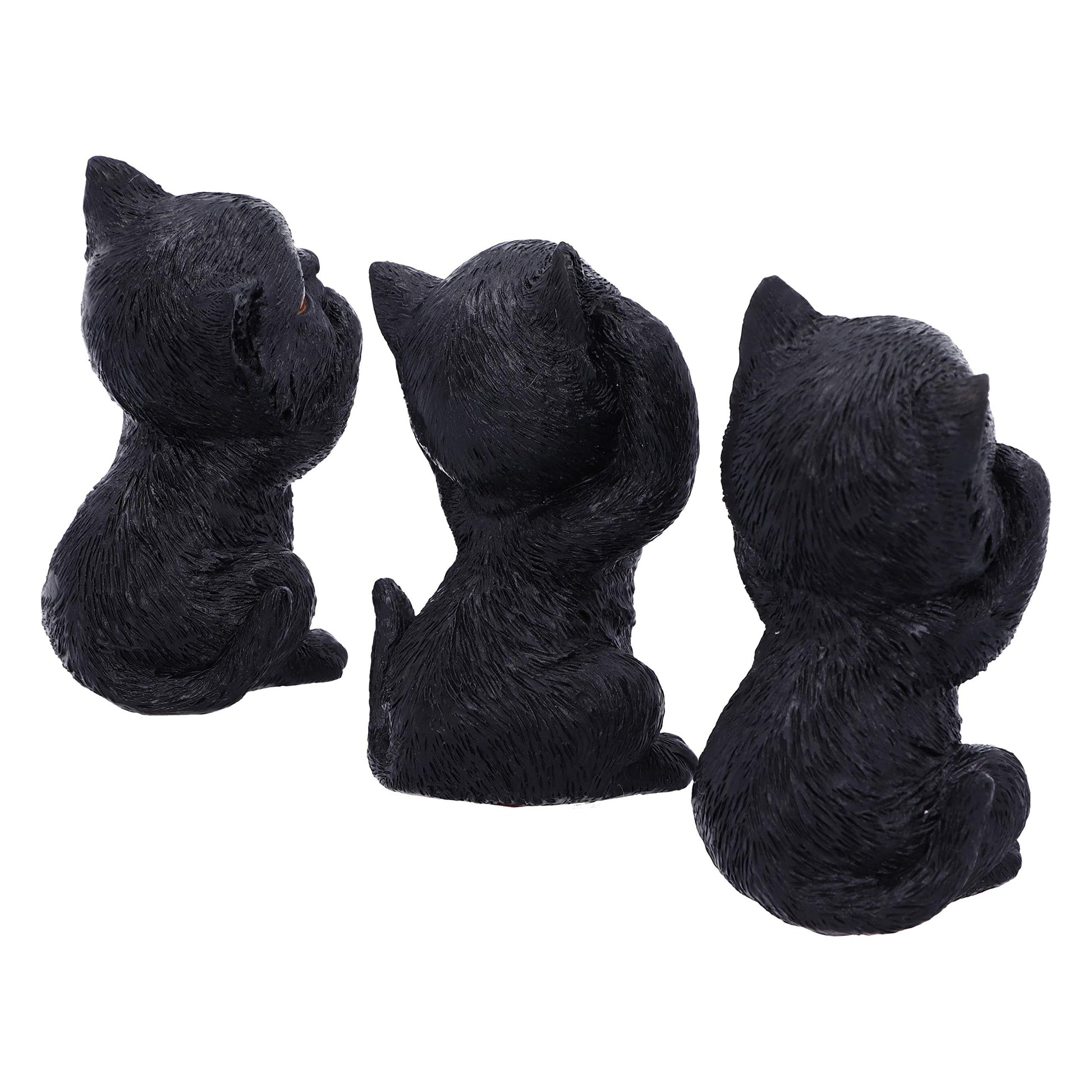 Three Wise Kitties See No Hear Speak Evil Familiar Black Cats Figurine 8.8cm 5