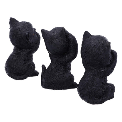Three Wise Kitties See No Hear Speak Evil Familiar Black Cats Figurine 8.8cm 5