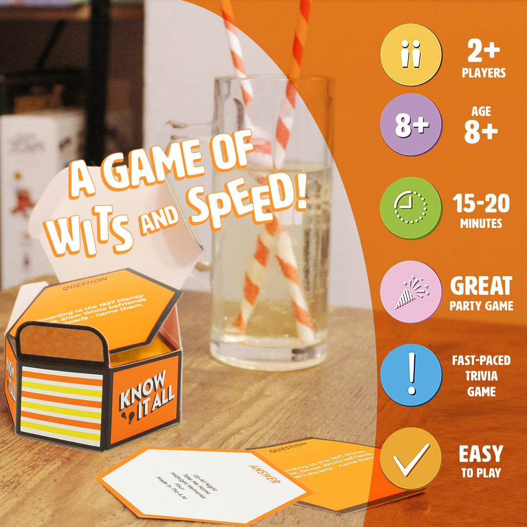 Ginger Fox - Know It All Fast-Paced Card Game, Family Games for Ages 8 and Over, Use Your Wit and Speed to Correctly Answer Trivia Cards, Fun Games for Family Game Night, Parties and More