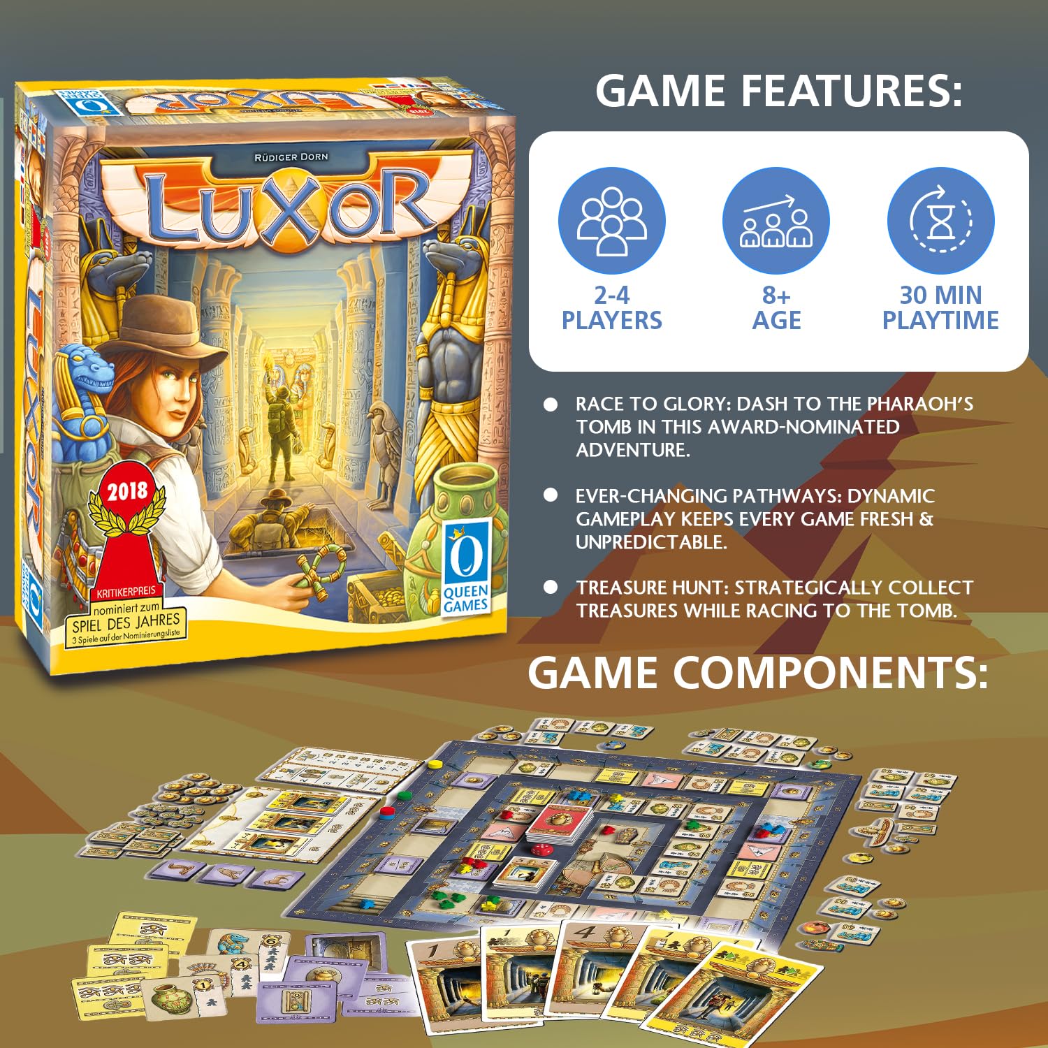 Queen Games Luxor Strategy Board Game for Families, Adults, Kids Ages 8+, 2-4 Players 2