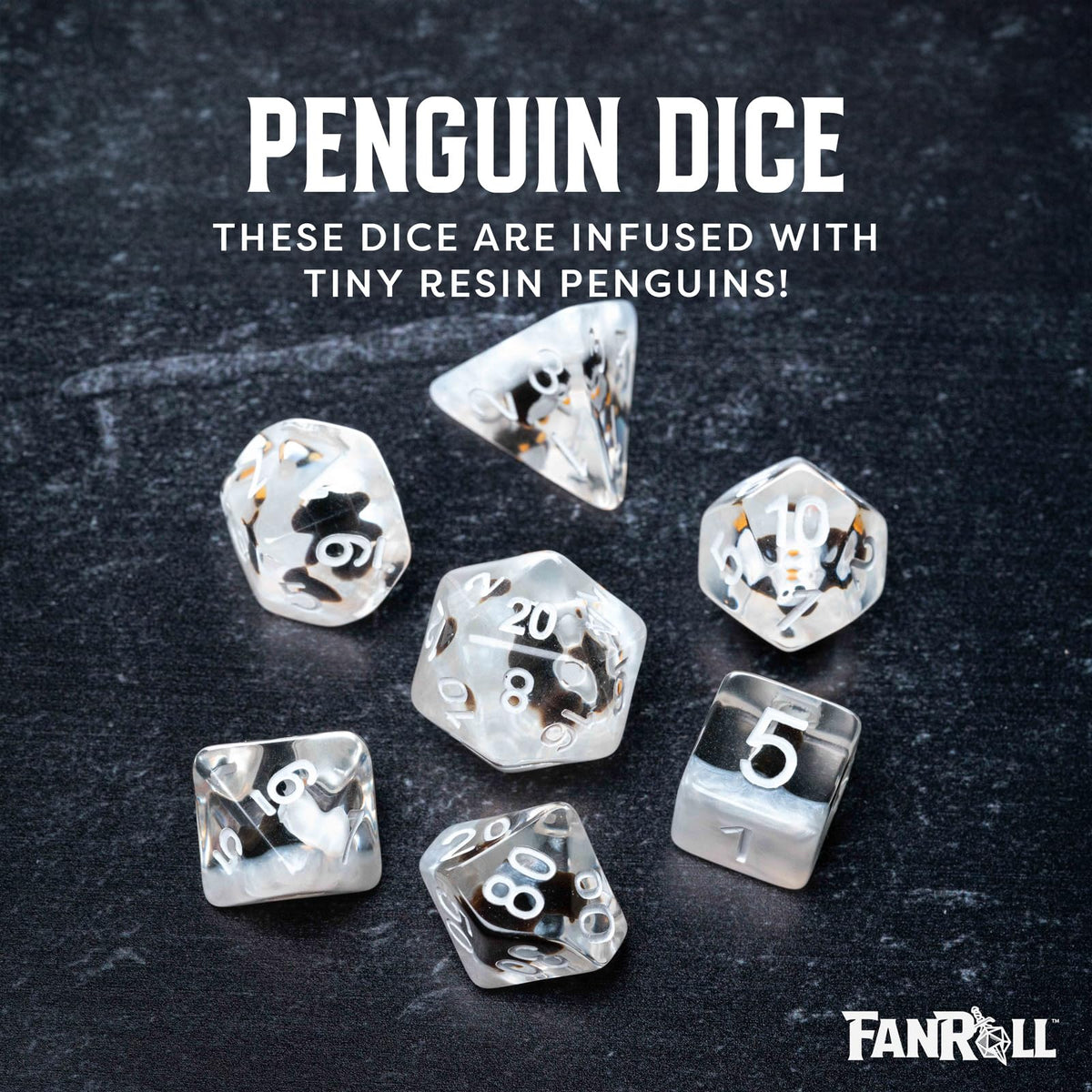 Resin Poly Dice Set Penguin Dice Gaming Accessory by Metallic Dice 3