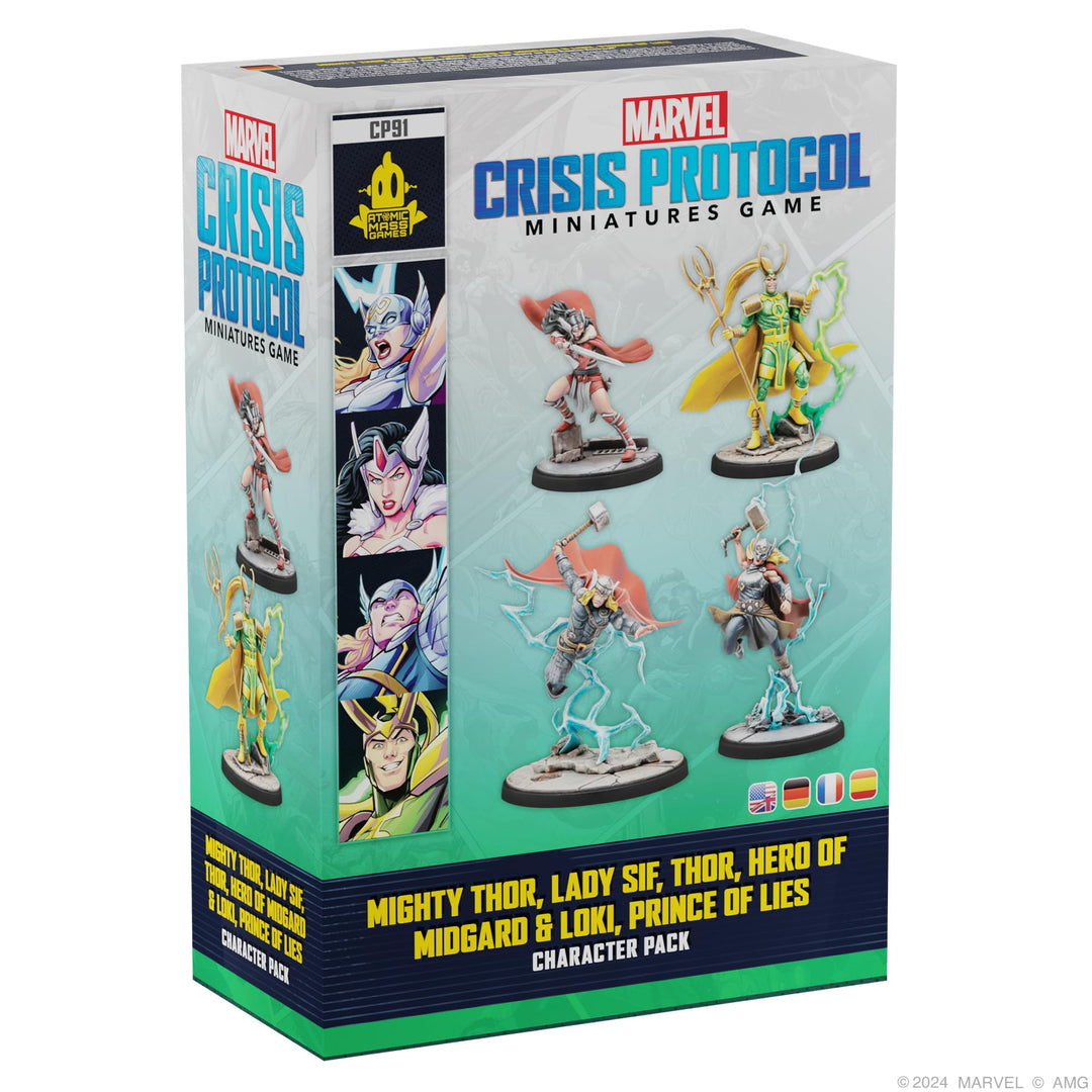 Atomic Mass Games Marvel: Crisis Protocol Mighty Thor, Lady SIF, Thor, Hero of Midgard, and Loki, Prince of Lies Character Pack, Tabletop Superhero Game, Ages 14+, 2 Players, 90 Min Playtime, Made