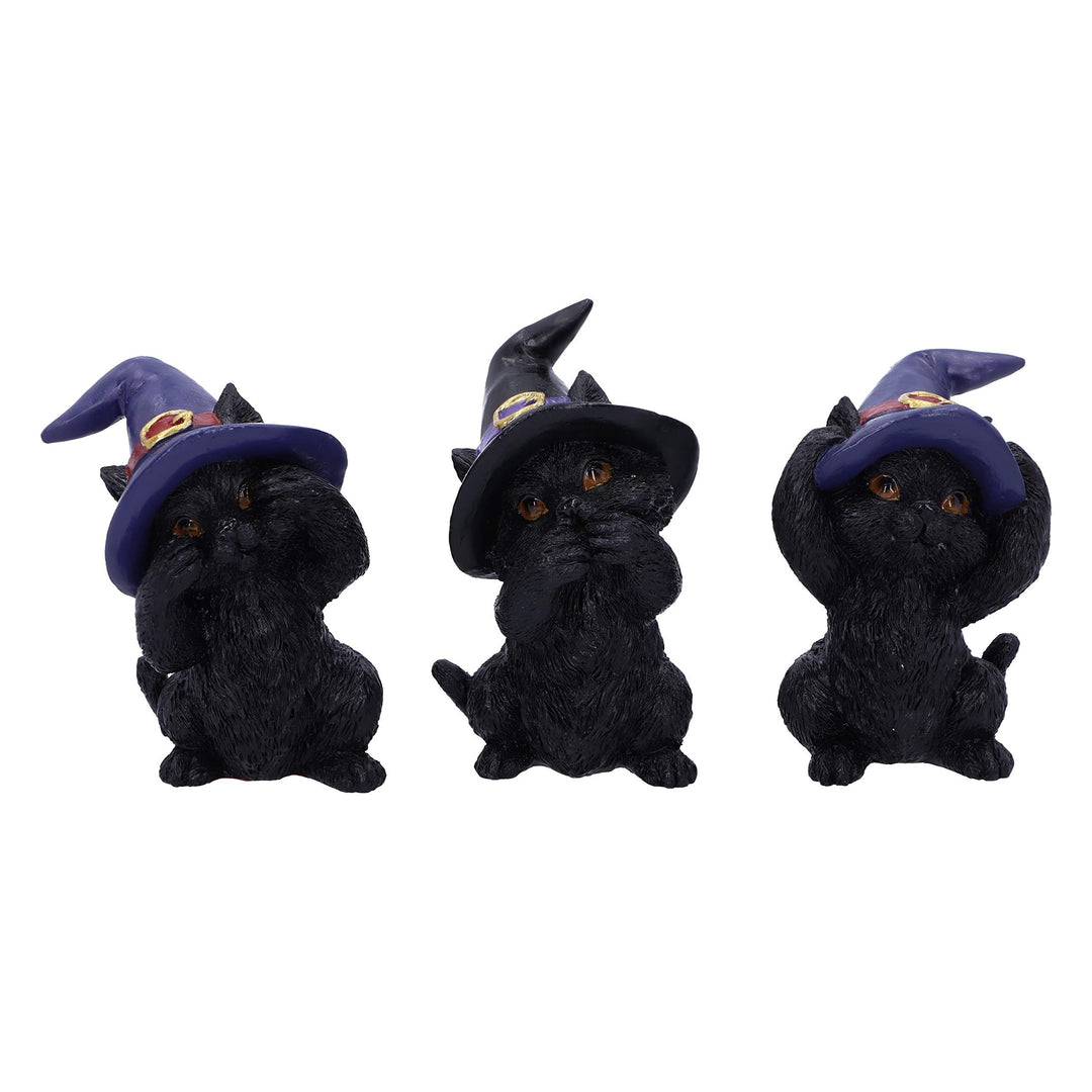 Three Wise Familiars See No Hear Speak Evil Black Cats Figurine 9.2cm