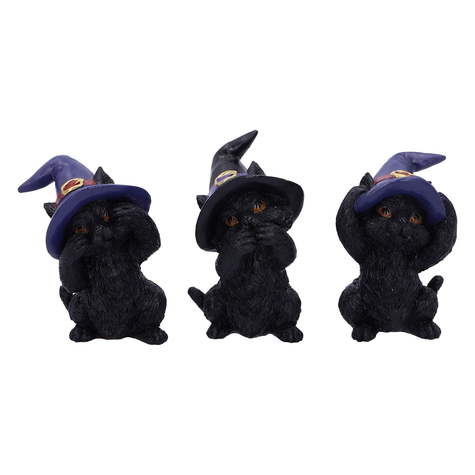 Three Wise Familiars See No Hear Speak Evil Black Cats Figurine 9.2cm 2