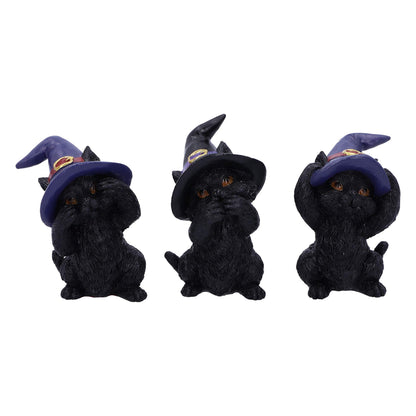 Three Wise Familiars See No Hear Speak Evil Black Cats Figurine 9.2cm 2