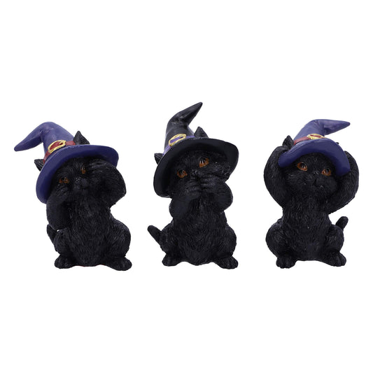 Three Wise Familiars See No Hear Speak Evil Black Cats Figurine 9.2cm 2