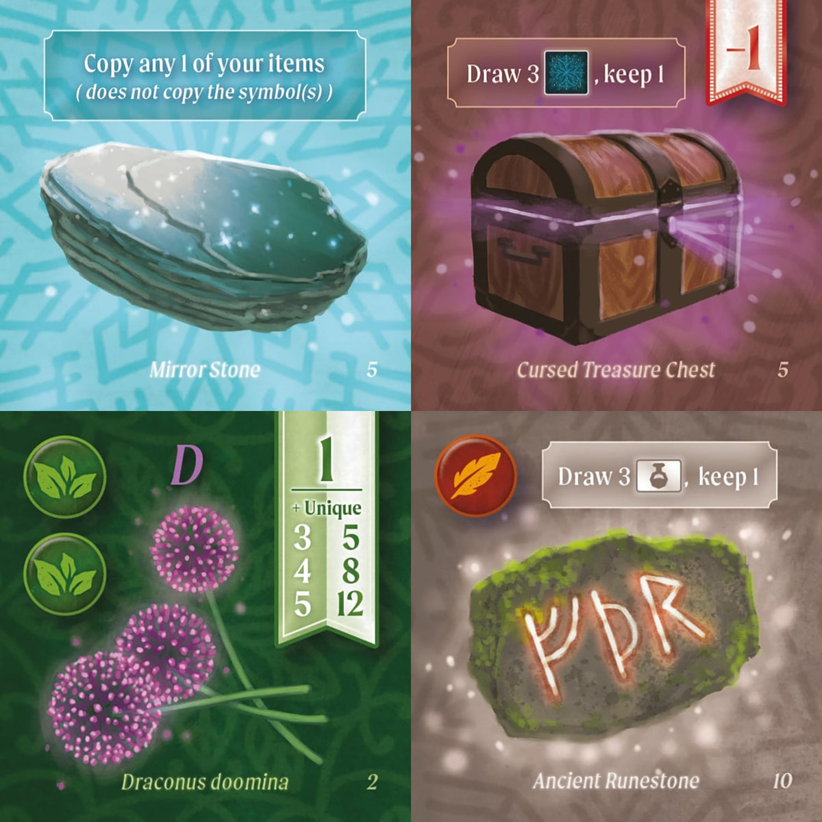 Nocturne Board Game Set Collection and Bidding Play as Fox Mystics Find Magical Items 6