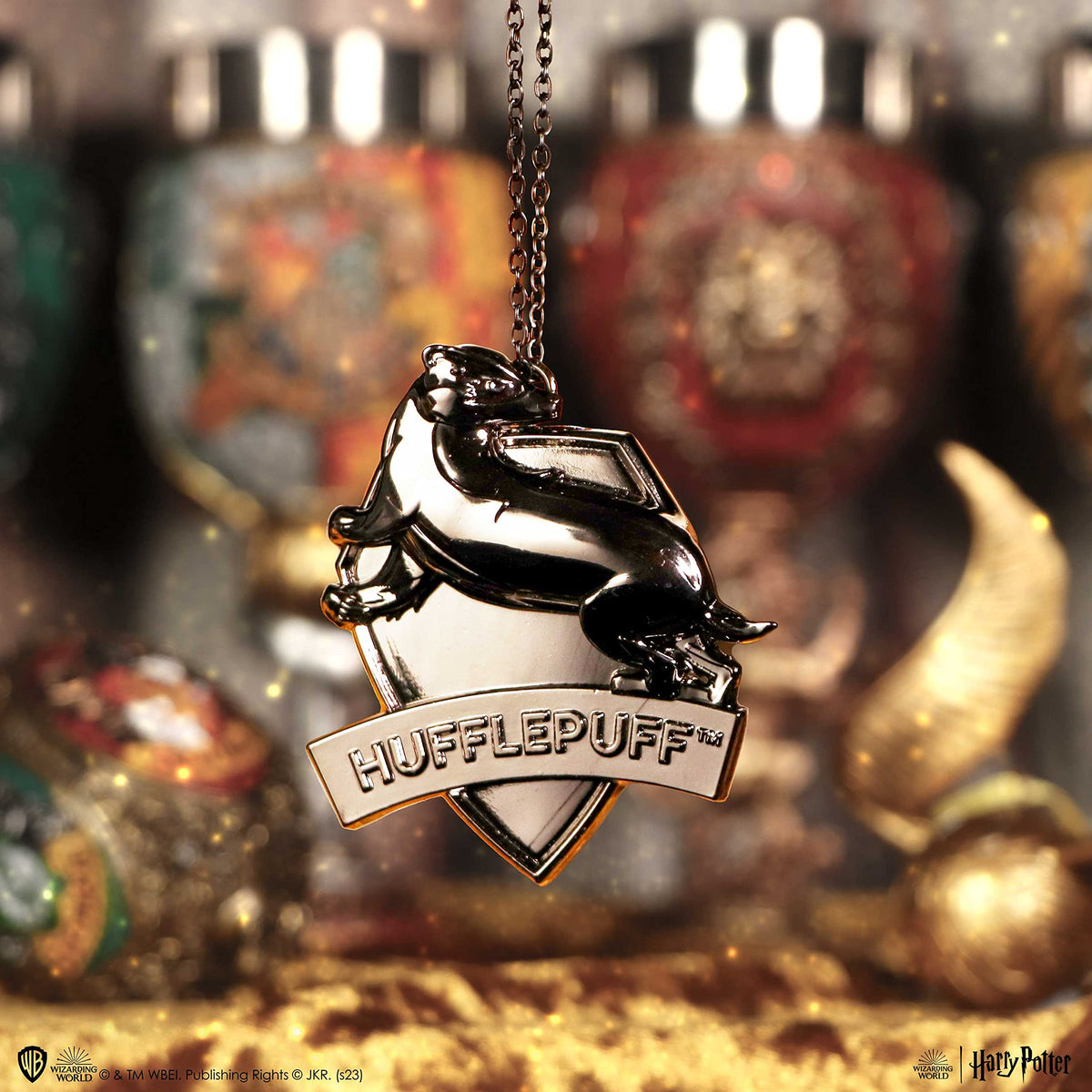 Harry Potter Hufflepuff Crest Silver Weighted Hanging Ornament 6cm 7