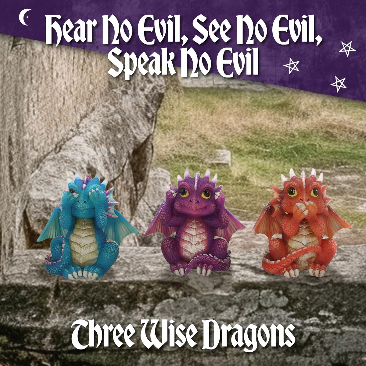 Three Wise Dragonlings Figurines Dragon Ornaments 8.5cm 3