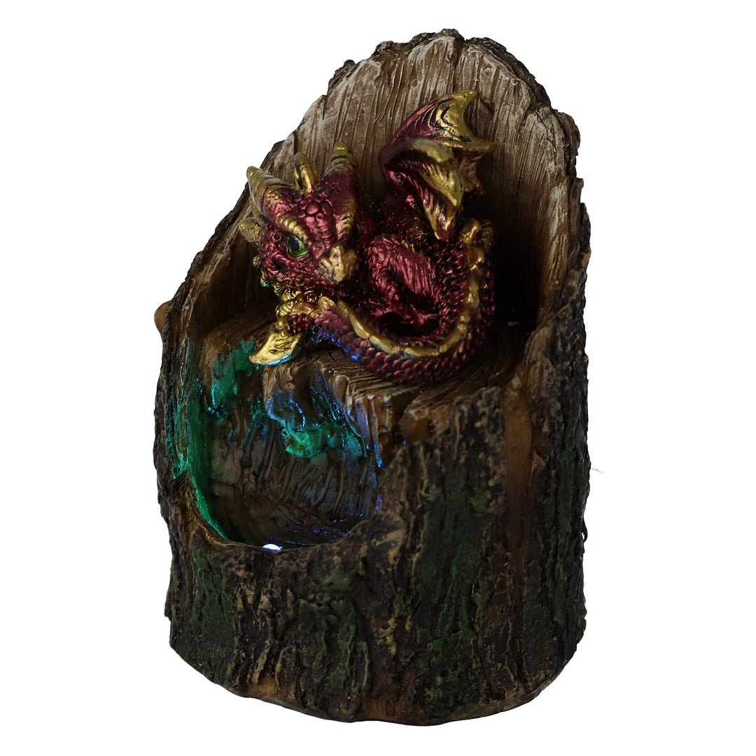 Arboreal Hatchling Red Dragon in Tree Trunk Light Up Figurine 10.8cm