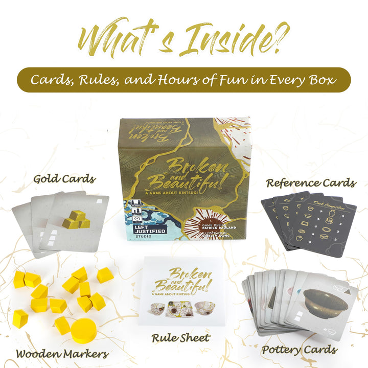 Left Justified Broken and Beautiful Kintsugi Card Game – Fun & Portable for Family Game Night – Perfect for Teens & Adults – 2-4 Players, Themed Deck of Cards, Great for Family Fun