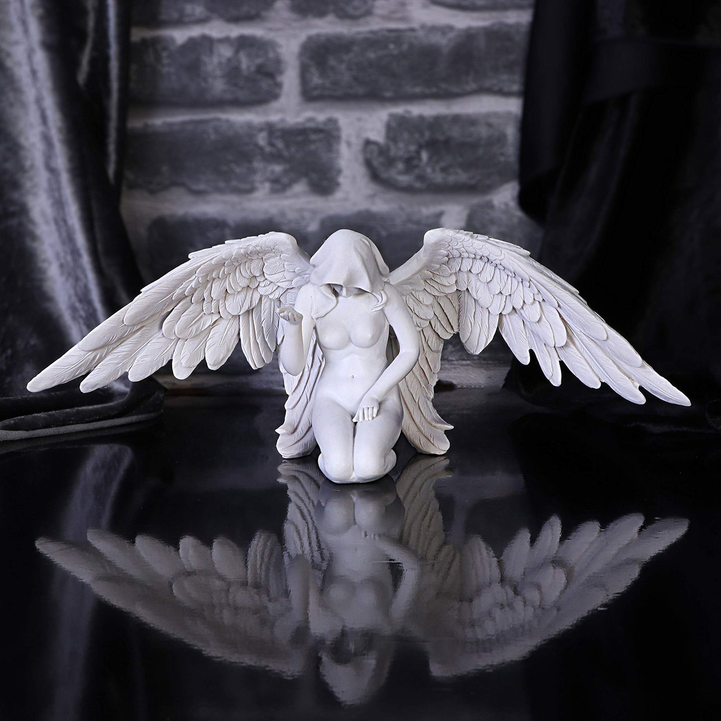 White Angels Offering Kneeling Caped Angel Figurine 38cm 7