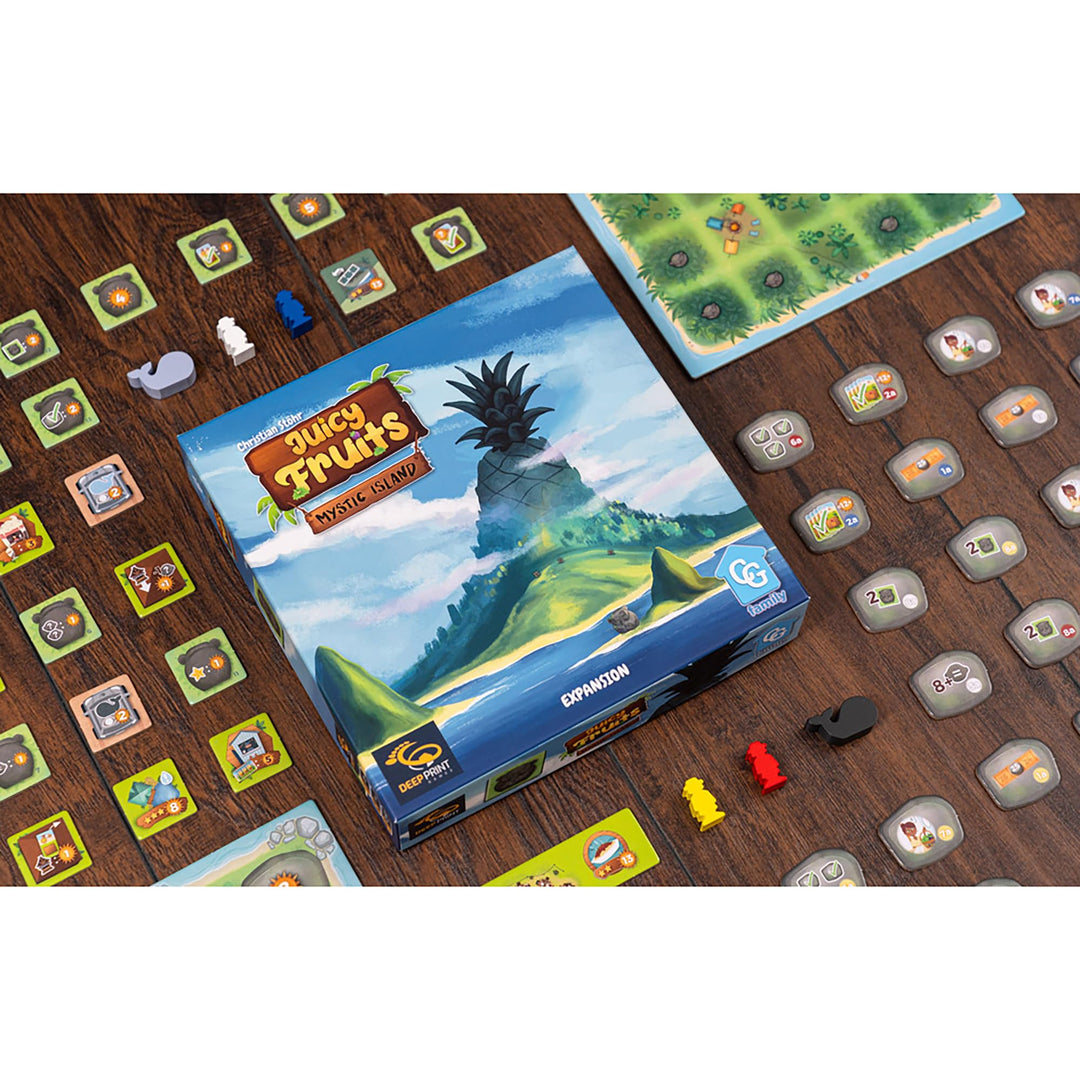 Capstone Games: Juicy Fruits: Mystic Island - Expansion, Strategy Board Game, 3 New Modules, Bonus Tiles, New Tokens, Ages 10+, 1-4 Players, 30 Min