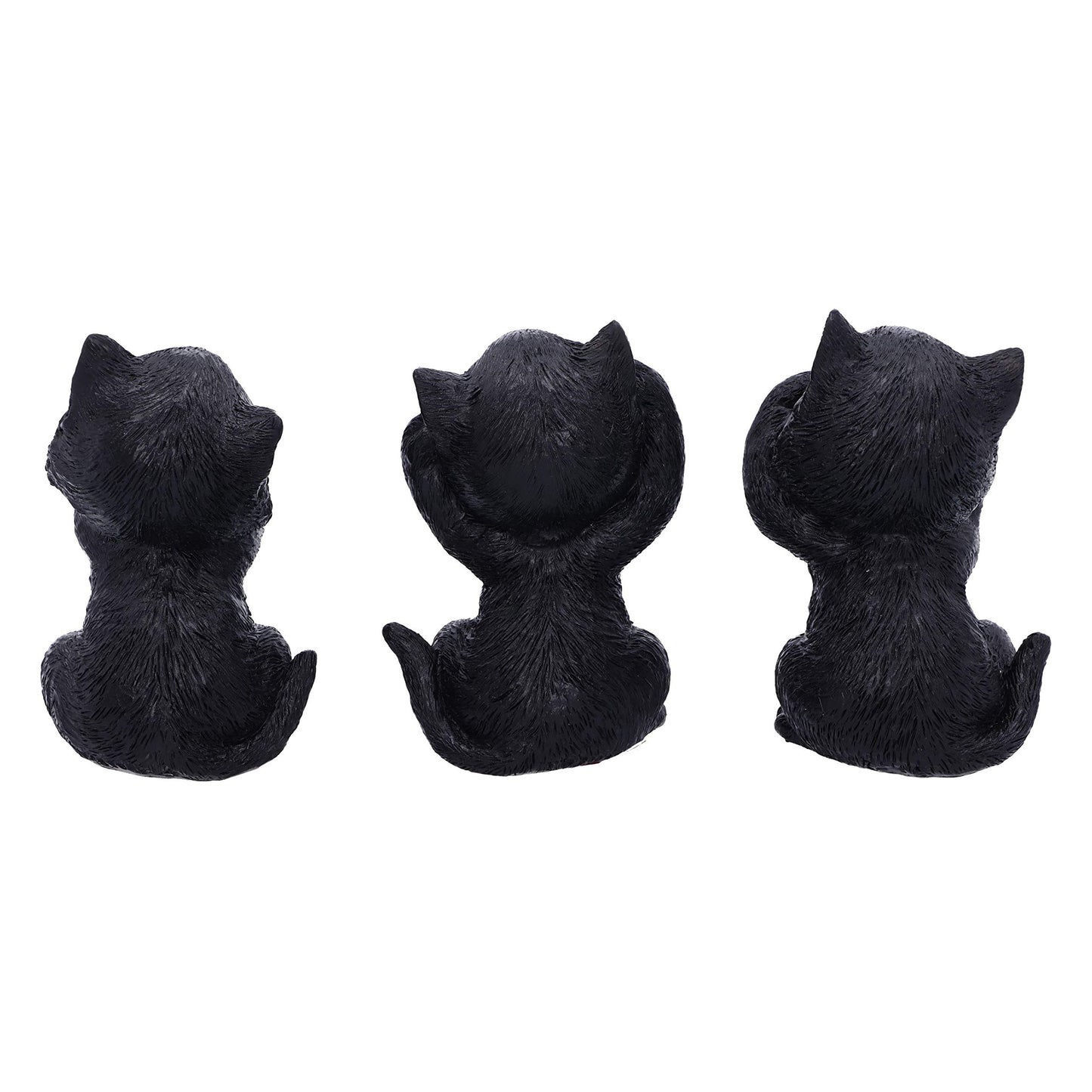 Three Wise Kitties See No Hear Speak Evil Familiar Black Cats Figurine 8.8cm 4