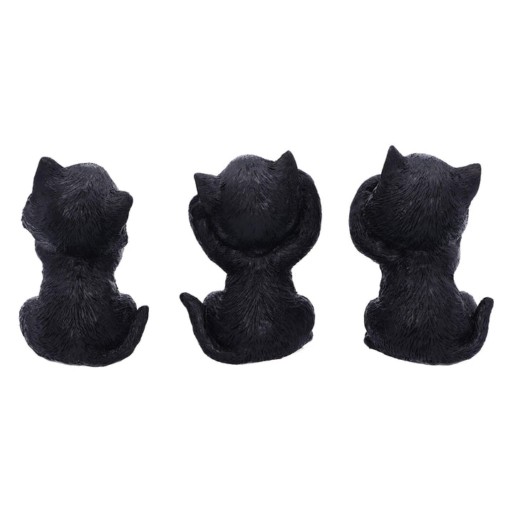 Three Wise Kitties See No Hear Speak Evil Familiar Black Cats Figurine 8.8cm