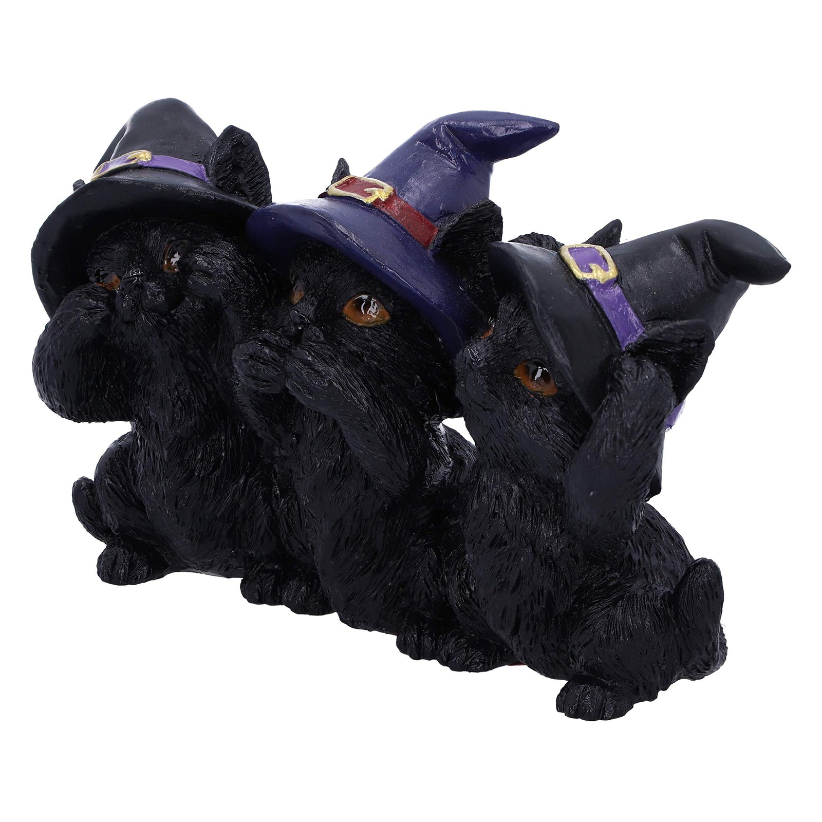 Three Wise Black Cats See No Hear Speak Evil Familiar Figurine 11.5cm 2
