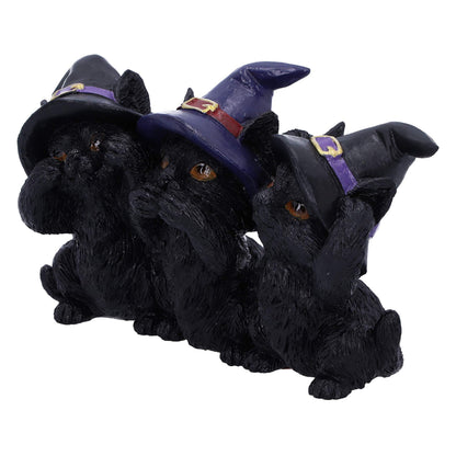 Three Wise Black Cats See No Hear Speak Evil Familiar Figurine 11.5cm 2