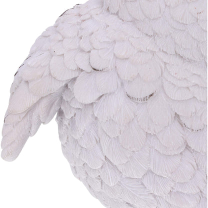 Feathers Cute Round Snowy Owl Figurine 12.5cm White Resin Statue 6