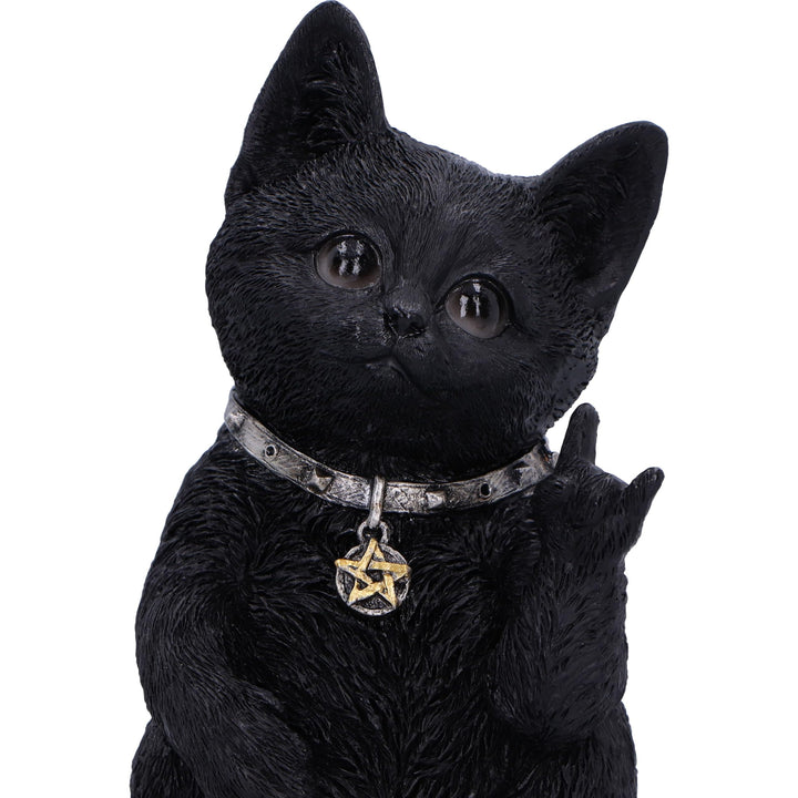Metallicat Black Cat Throwing Rock Hand Sign 16.5cm