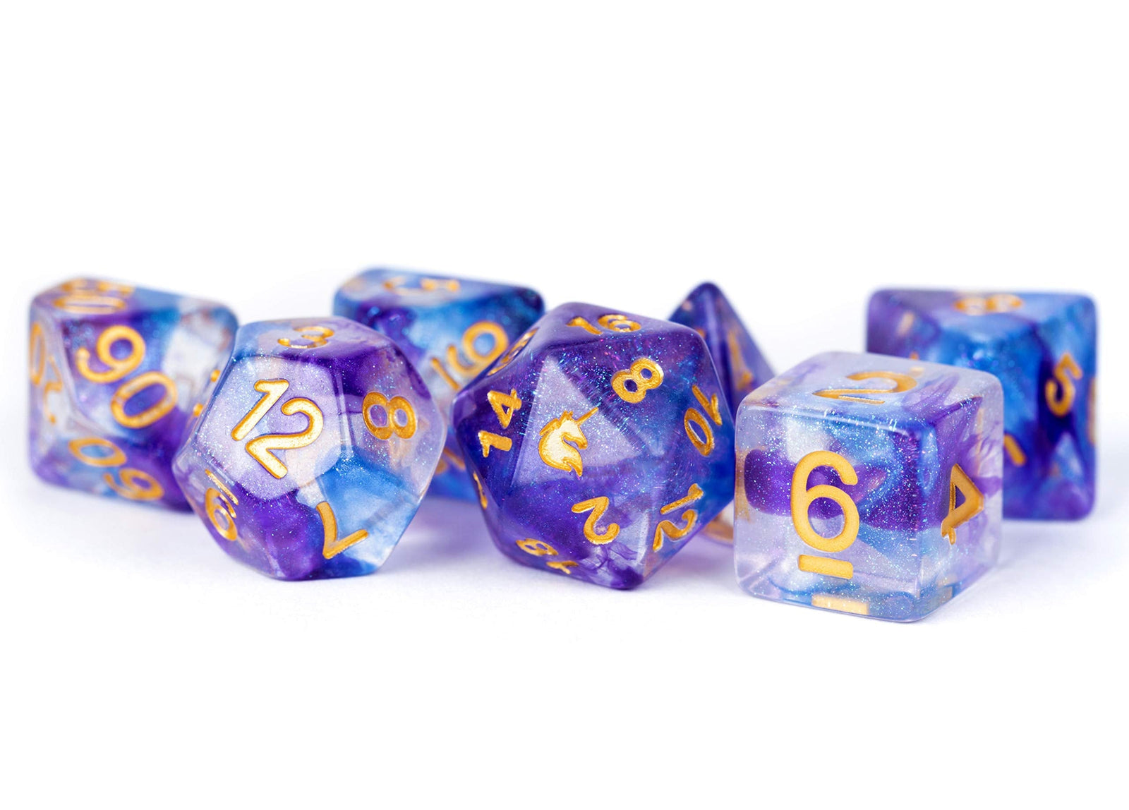 Resin Poly Dice Set Unicorn Midnight Fantasy Gaming Accessory by Metallic Dice 1