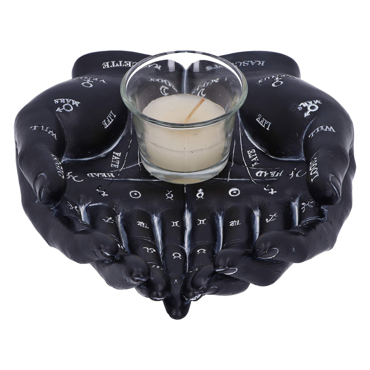 Palmists Guide Black Chiromancy Hands Candle Holder 22.3cm 3