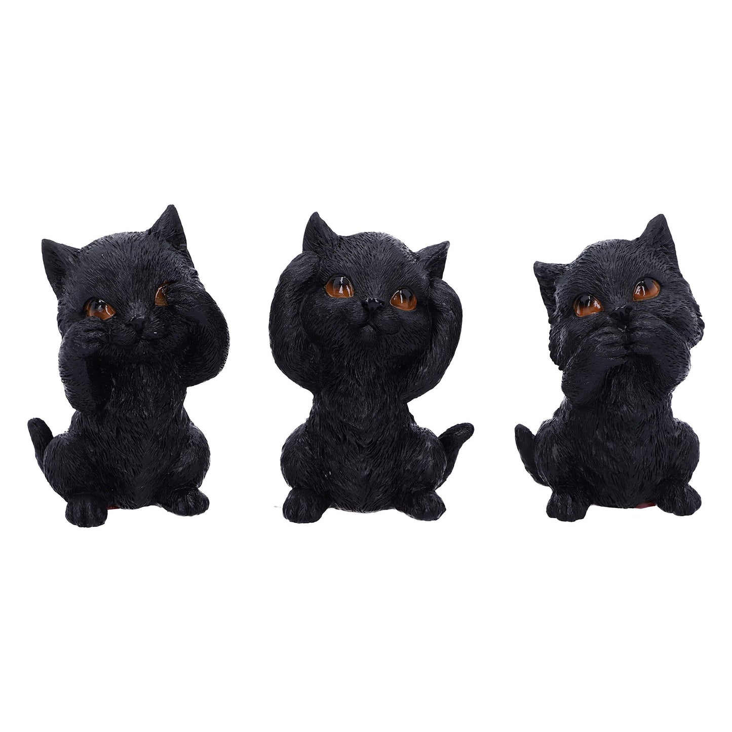 Three Wise Kitties See No Hear Speak Evil Familiar Black Cats Figurine 8.8cm 2