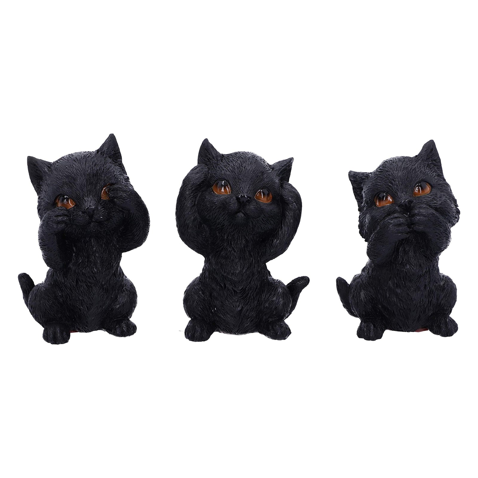 Three Wise Kitties See No Hear Speak Evil Familiar Black Cats Figurine 8.8cm 2
