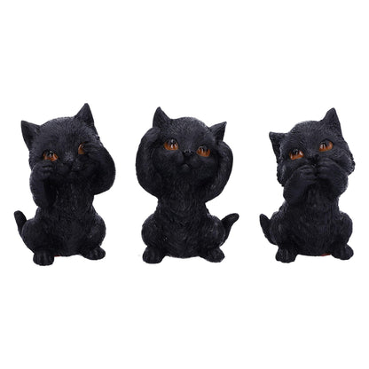 Three Wise Kitties See No Hear Speak Evil Familiar Black Cats Figurine 8.8cm 2