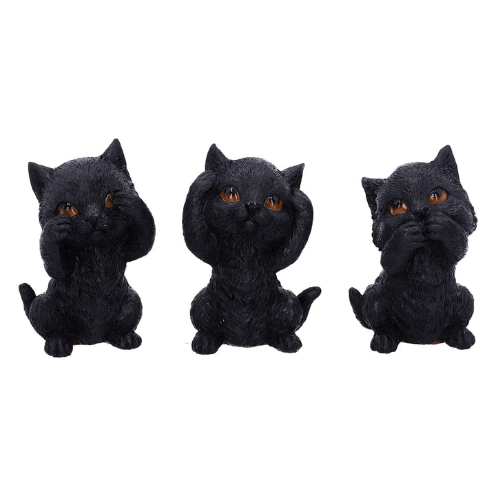 Three Wise Kitties See No Hear Speak Evil Familiar Black Cats Figurine 8.8cm