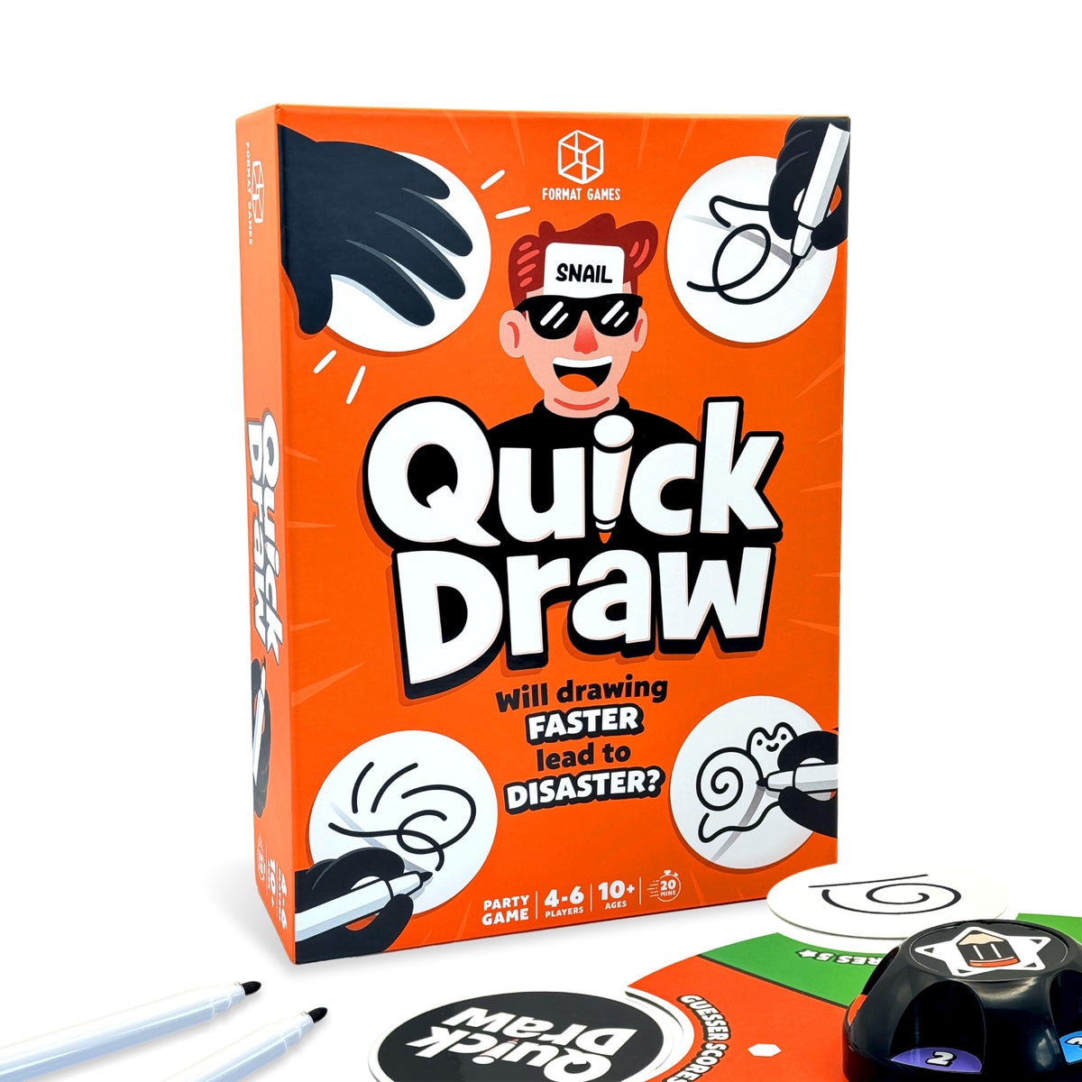 Format Games Quick Draw Party Game - Fast-Paced Drawing Competition for Family Game Night! Hilarious Guessing Rounds for Kids & Adults, Ages 8+, 3-6 Players, 30 Minute Playtime, Made 1