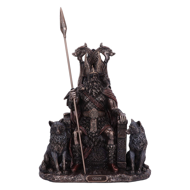 Bronze Odin All Father Wolves and Throne Figurine 22cm