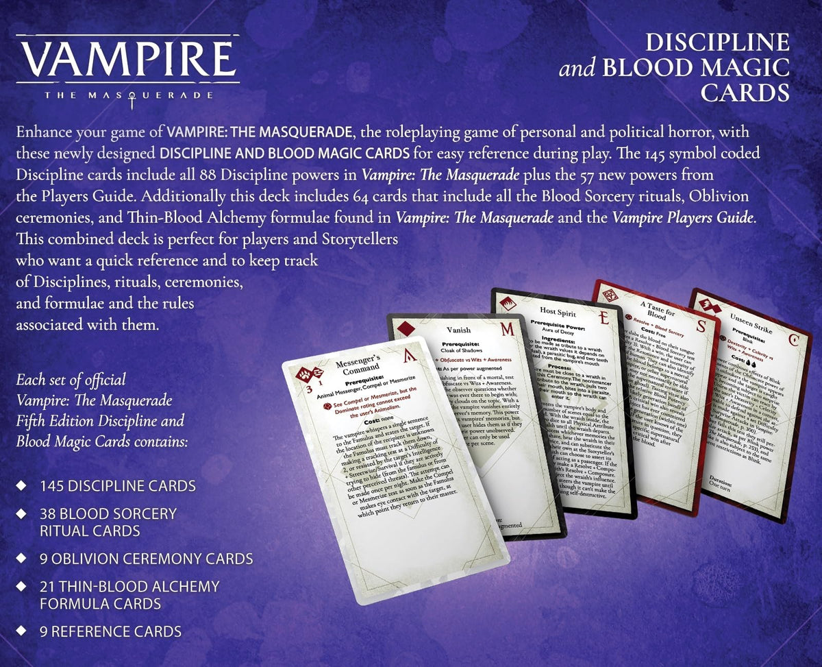 Renegade Game Studio: Vampire: The Masquerade - Discipline Deck Accessory - 5th Edition Roleplaying Game, 219 Tarot-Sized Cards, RPG, Ages 18+ 3