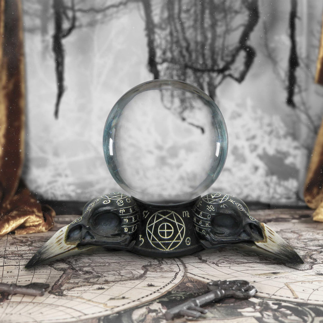 Gothic Raven Crystal Ball and Holder 15cm
