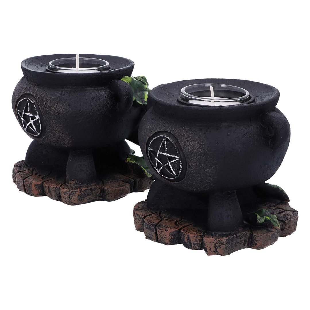 Set of Two Ivy Cauldron Witches Candle Holders 11cm Holder