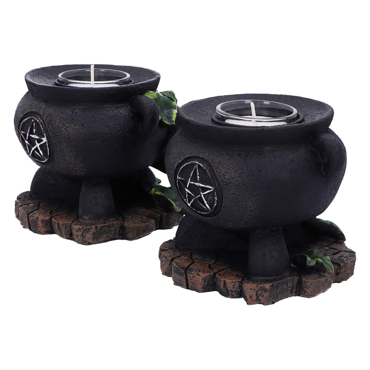 Set of Two Ivy Cauldron Witches Candle Holders 11cm Holder