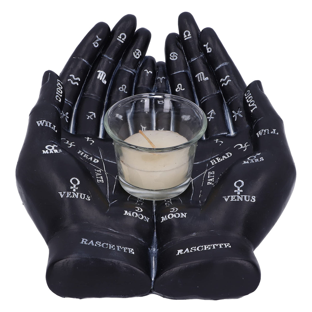 Palmists Guide Black Chiromancy Hands Candle Holder 22.3cm 1