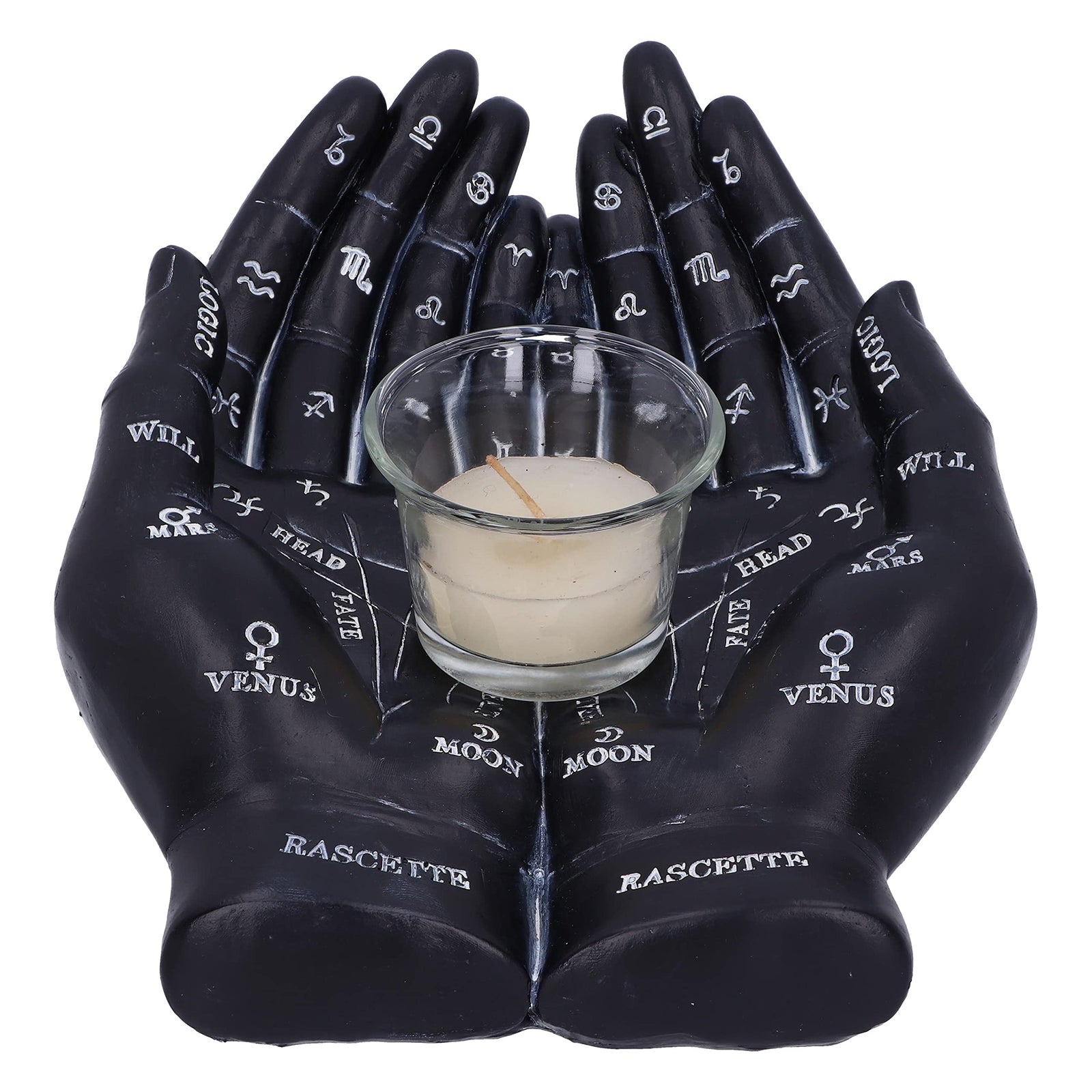 Palmists Guide Black Chiromancy Hands Candle Holder 22.3cm 1