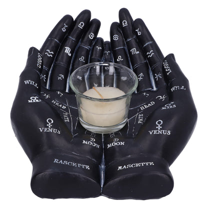 Palmists Guide Black Chiromancy Hands Candle Holder 22.3cm 1